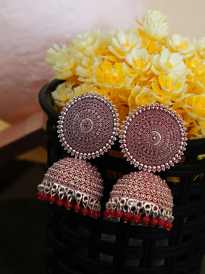 Oxidised Silver Party Wear Jhumka Earrings for Women & Girls
