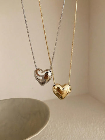 Puff Heart Pendant Necklace – Gold & Silver Edition