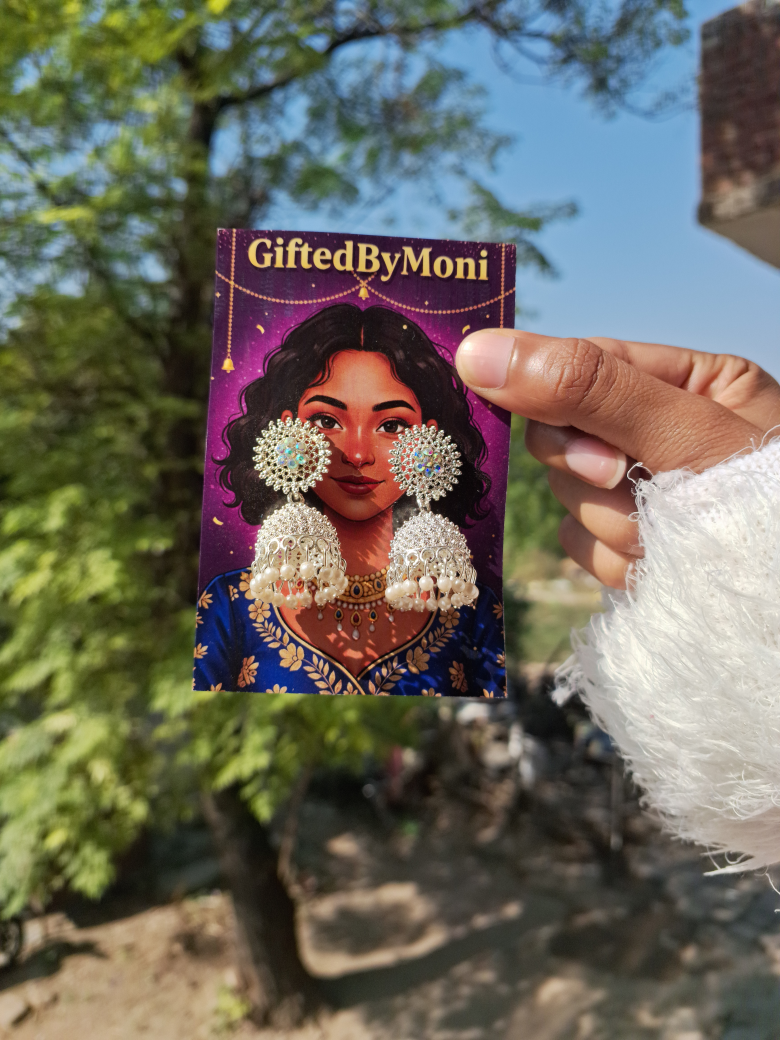 Silver Pearl Jhumka Earrings with Kundan Stud Gifted by Moni
