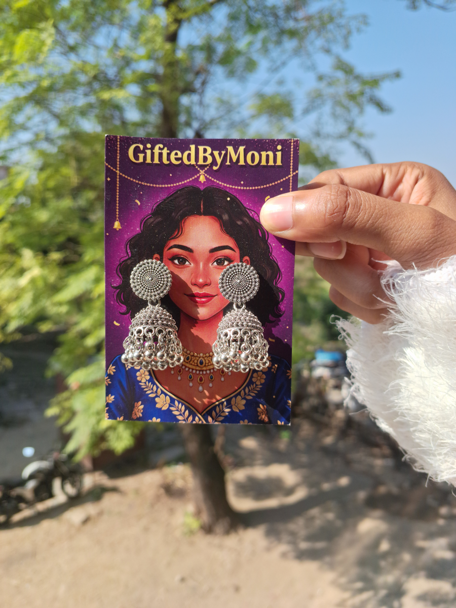 Oxidised Silver Party Wear Jhumka Earrings for Women & Girls Gifted by Moni