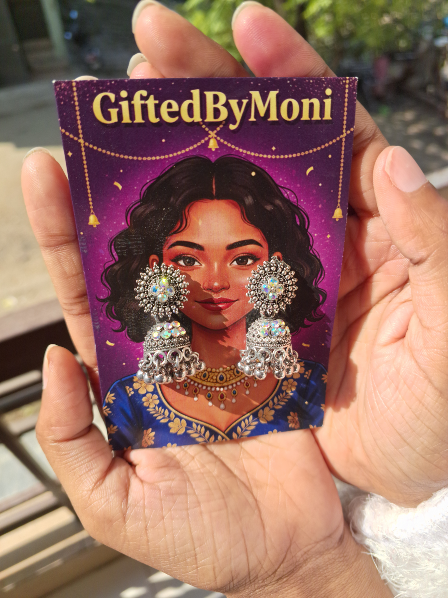 Traditional Oxidized Silver Stone Jhumka Earrings Gifted by Moni