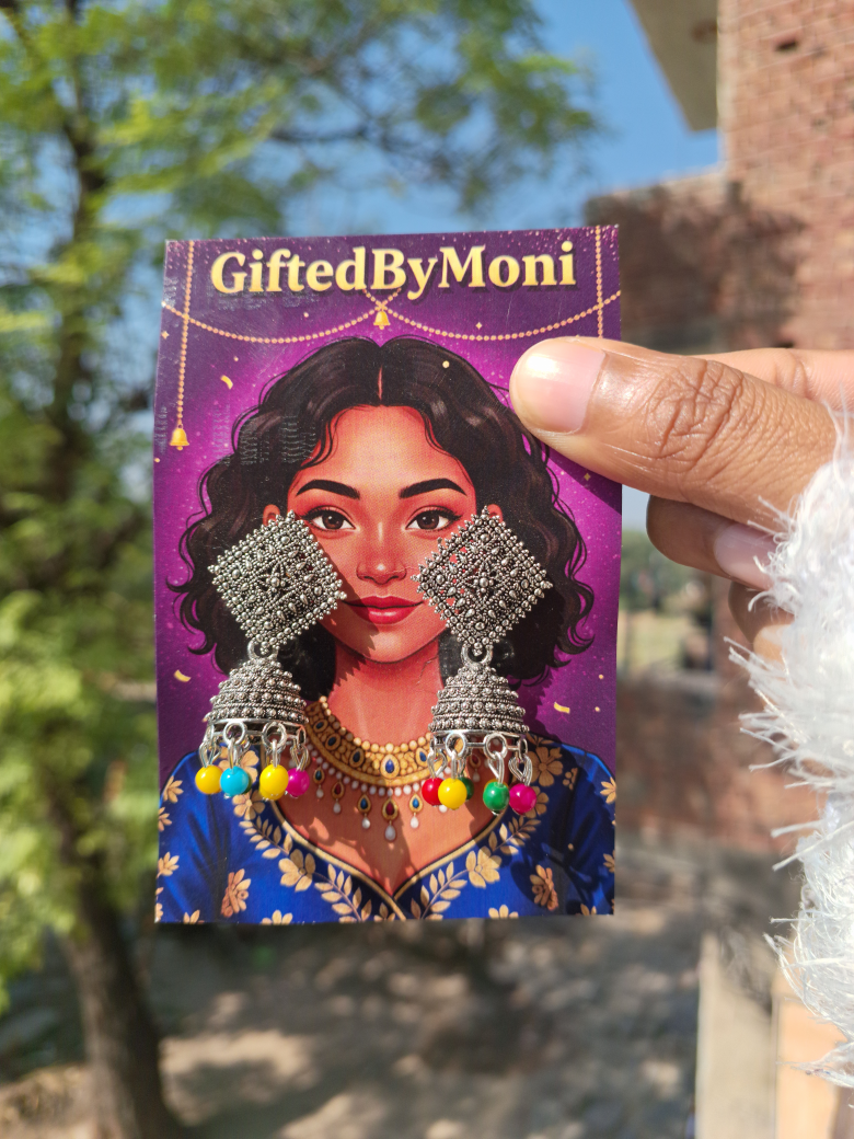 Colorful Bead Oxidized Silver Jhumka Earrings Gifted by Moni