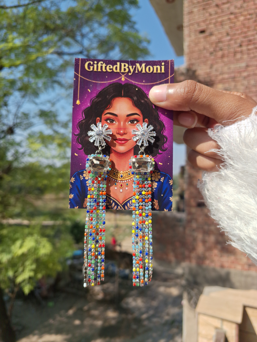 Sparkling Multicolor Tassel Earrings for Women Gifted by Moni