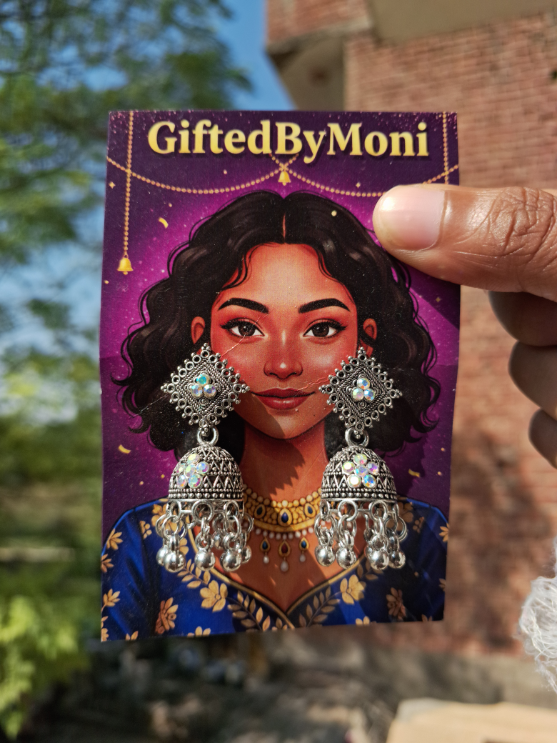 Sparkling Oxidized Ghungroo Jhumka Earrings Gifted by Moni