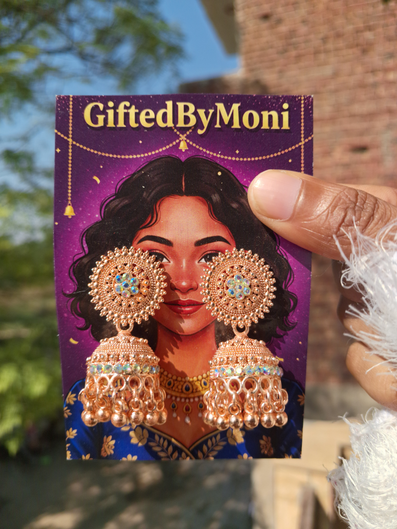 Elegant Rose Gold Jhumka Sparkling Stone Earrings Gifted by Moni