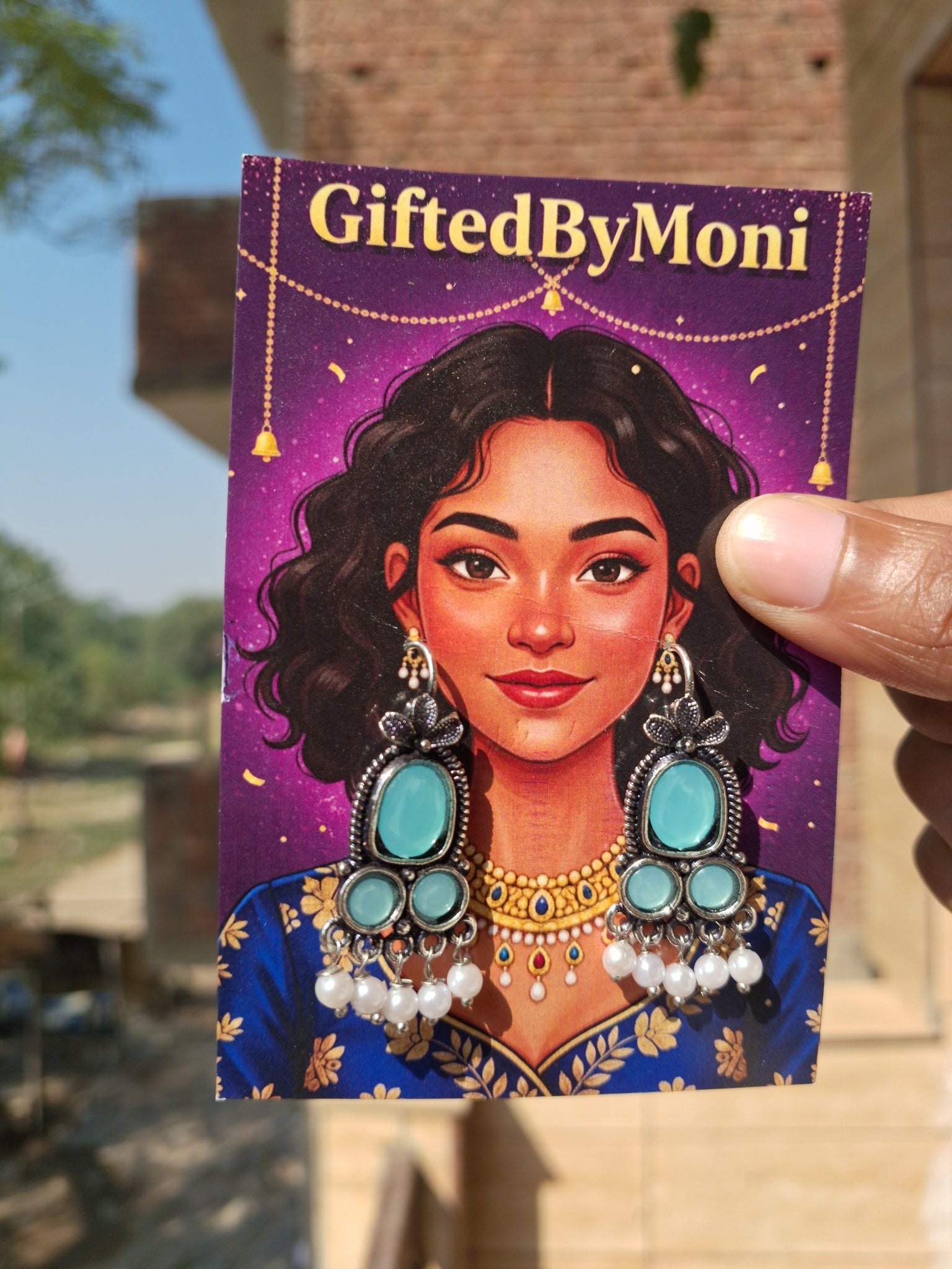 Antique Silver Oxidized Turquoise Drop Earrings Gifted by Moni