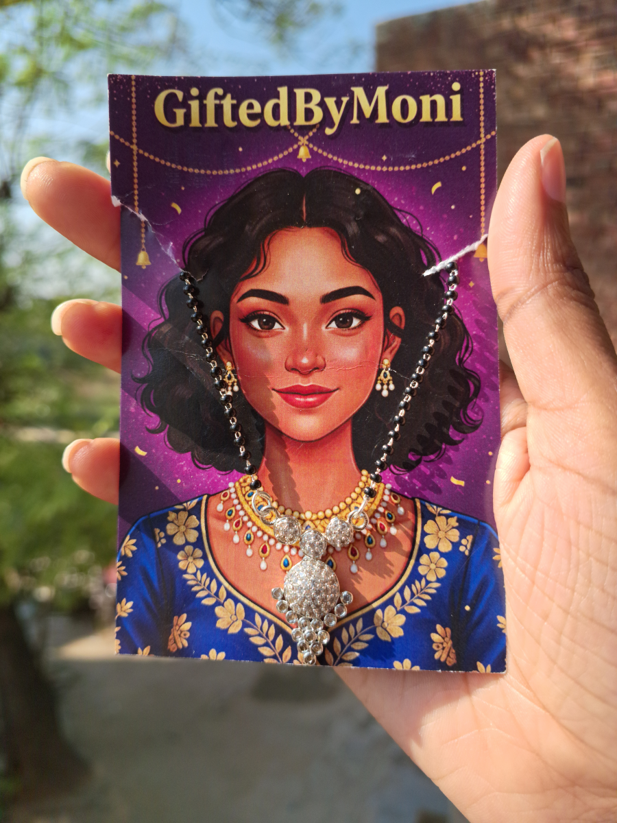 Artificial Diamond Pendant Black Bead Mangalsutra Gifted by Moni