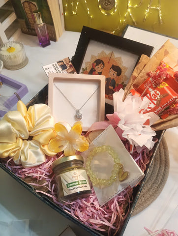 Cute & Personalized Gift Hamper – Necklace, Accessories & Mithans