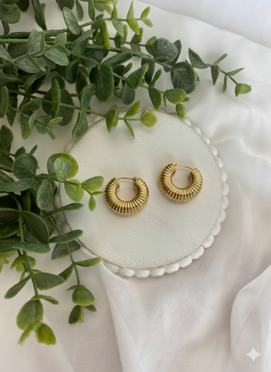Comfy Chunky Gold Ribbed Hoops Earings - Gifted by Moni earing for women