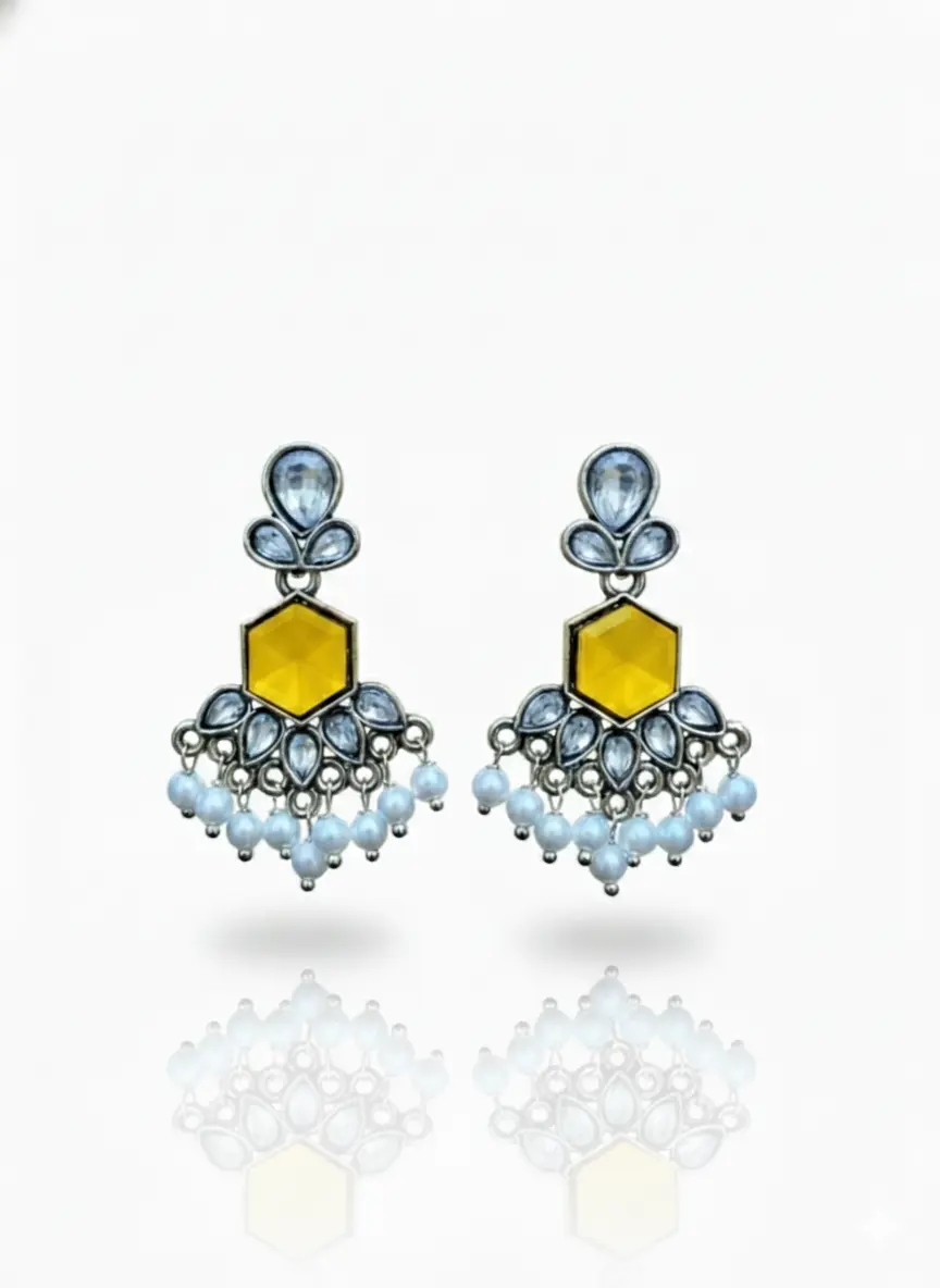 Oxidized Jhumki Drop Earrings with Sunstone - Gifted by Moni The, earing for women