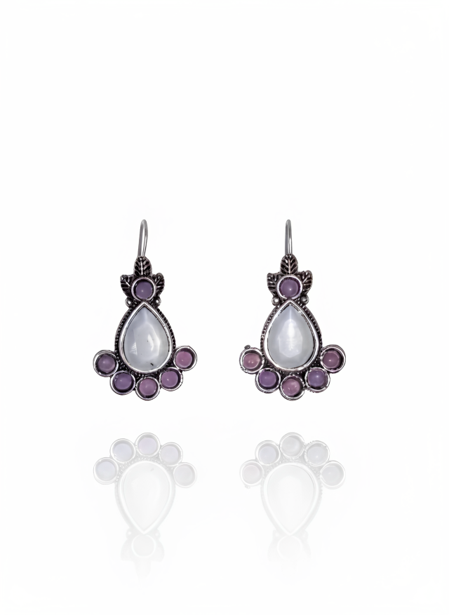 Vintage Moon Glow Faux Moonstone & Purple Stud Cluster Earrings Gifted by Moni