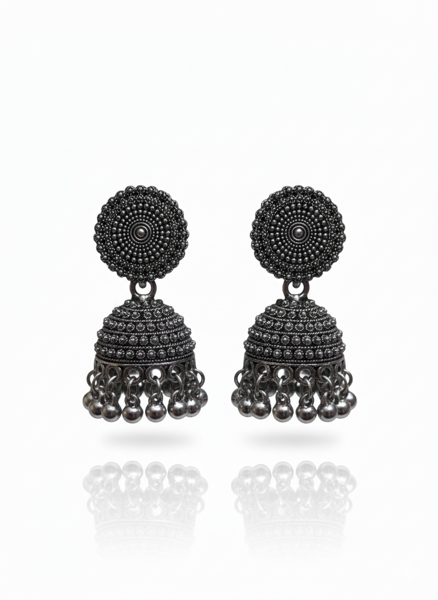 Oxidised Silver Party Wear Jhumka Earrings for Women & Girls Gifted by Moni