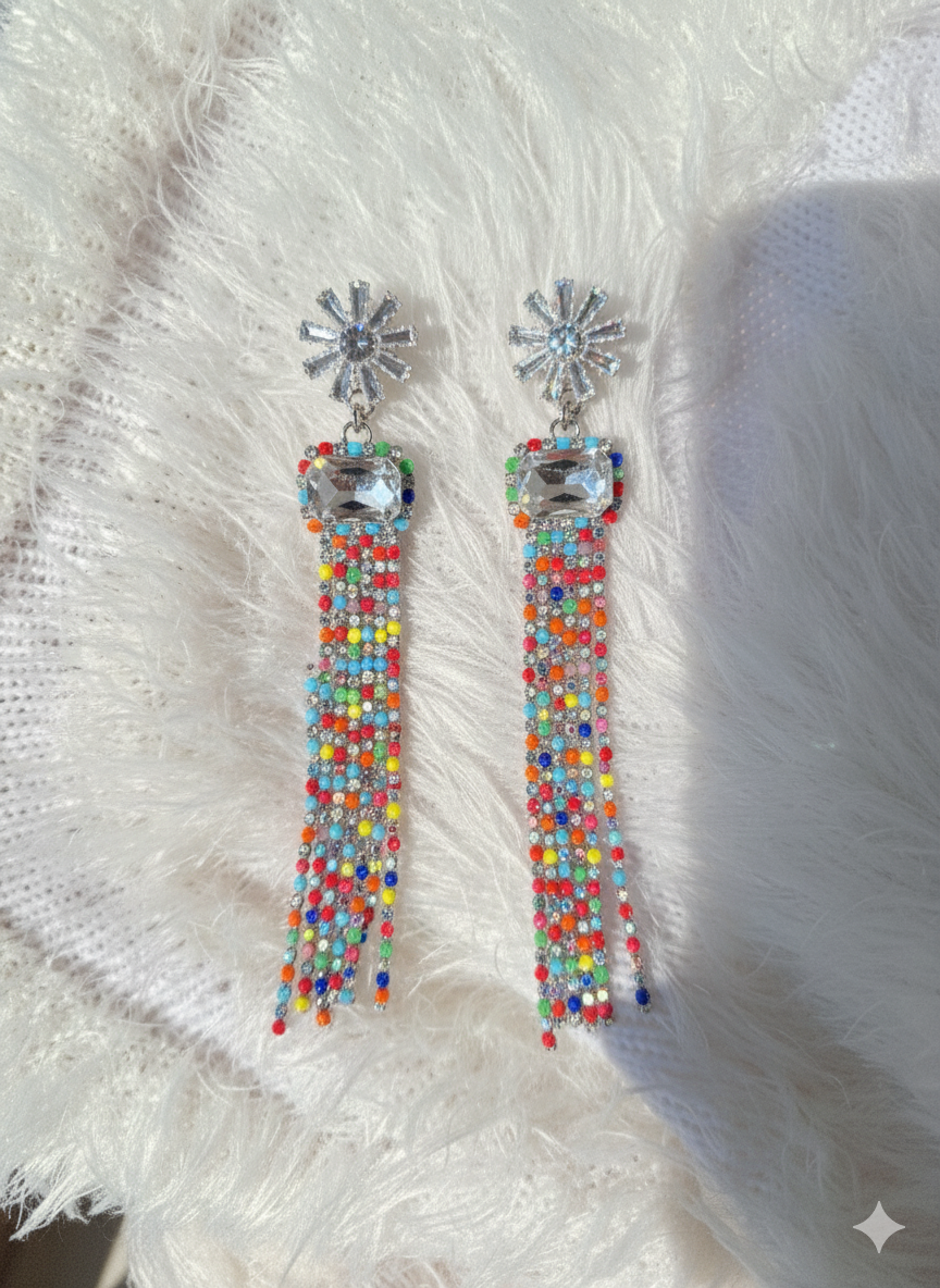 Sparkling Multicolor Tassel Earrings for Women Gifted by Moni