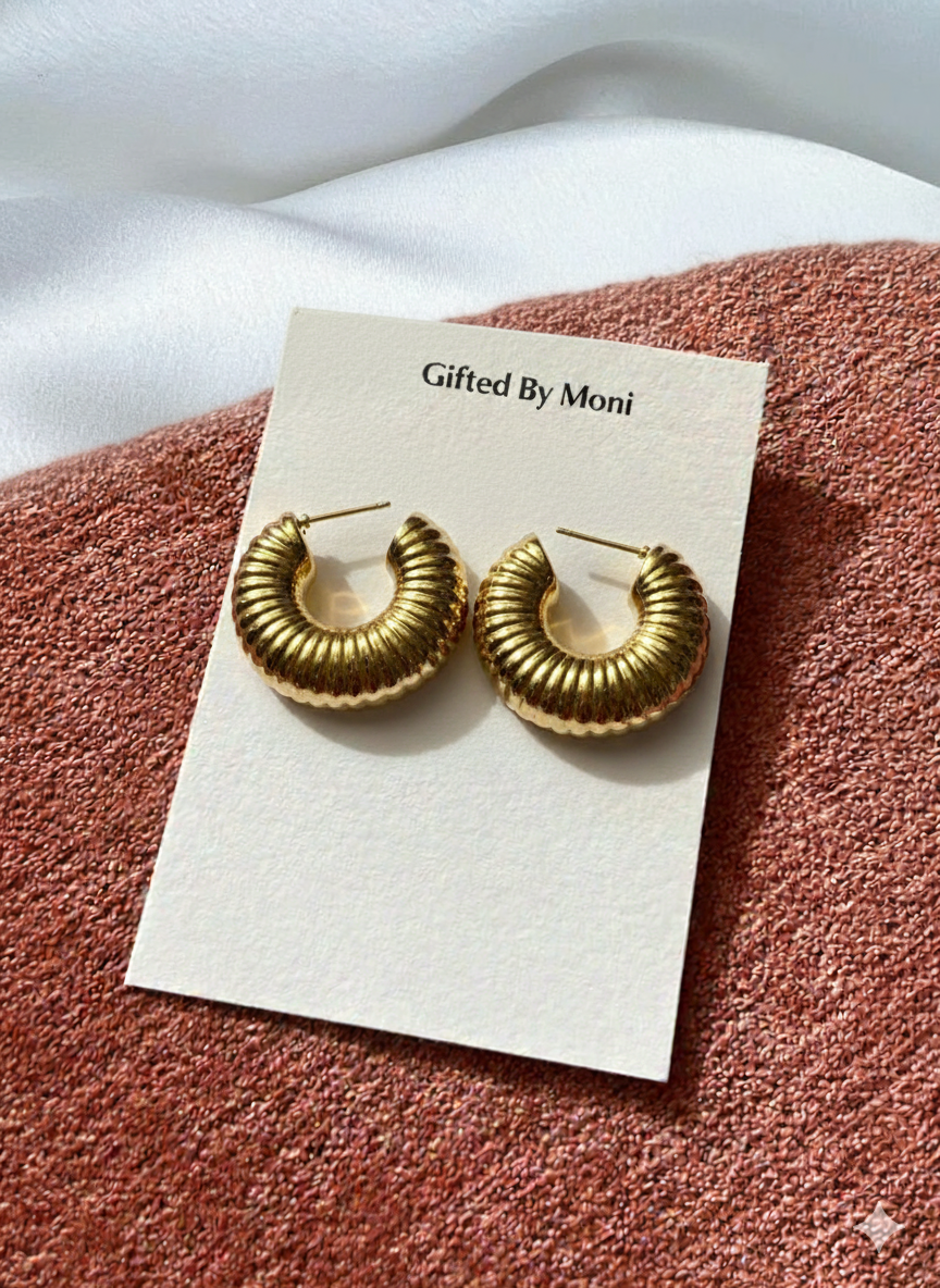 Comfy Chunky Gold Ribbed Hoops Earings - Gifted by Moni earing for women