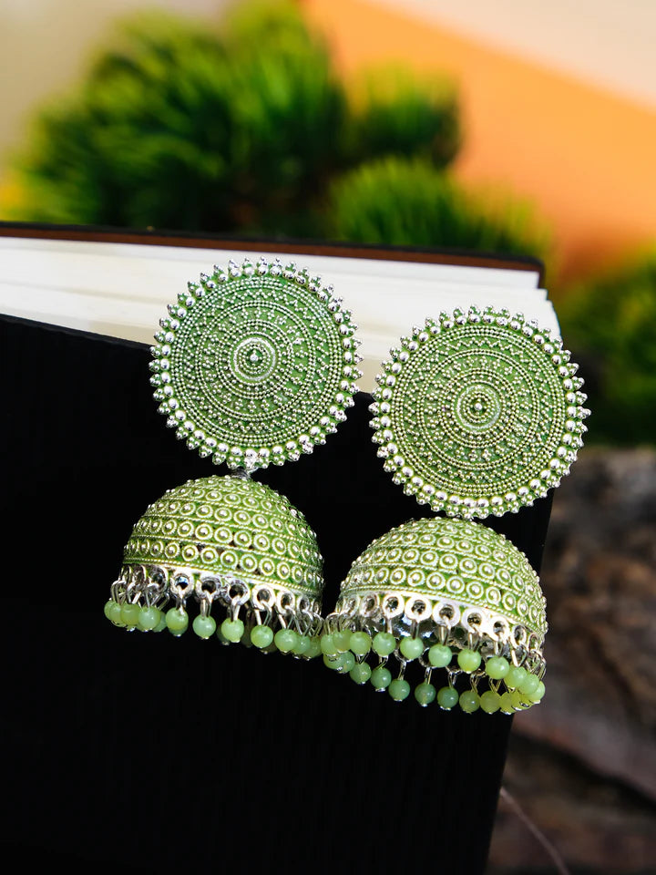 Oxidised Silver Party Wear Jhumka Earrings for Women & Girls