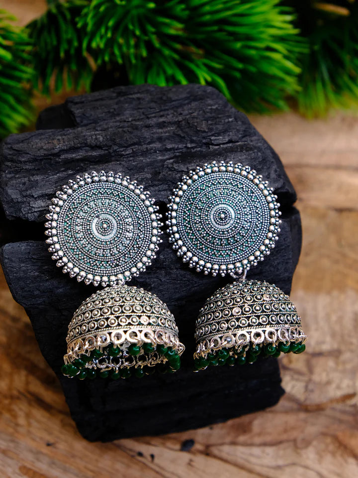Oxidised Silver Party Wear Jhumka Earrings for Women & Girls