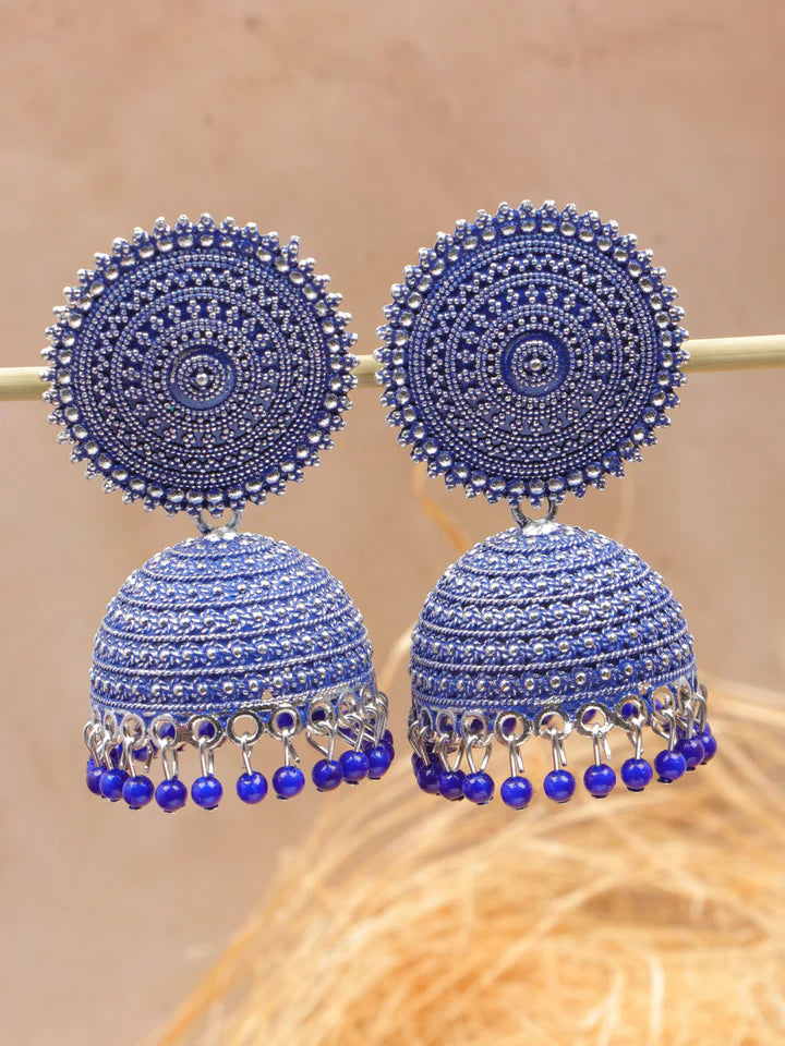 Oxidised Silver Party Wear Jhumka Earrings for Women & Girls
