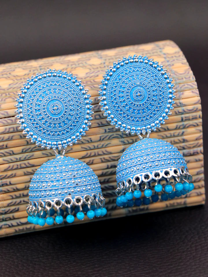Oxidised Silver Party Wear Jhumka Earrings for Women & Girls