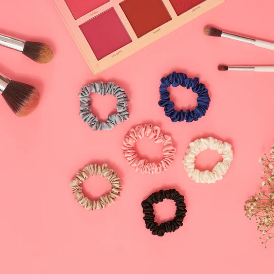 6 Luxury Satin Skinny Scrunchies - Classic Shades