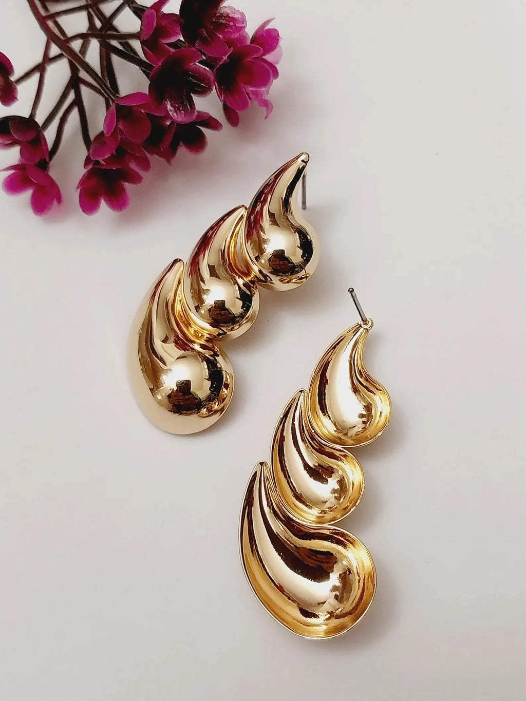 Chunky Gold Sculptural Swirl Stud Earrings Gifted by Moni