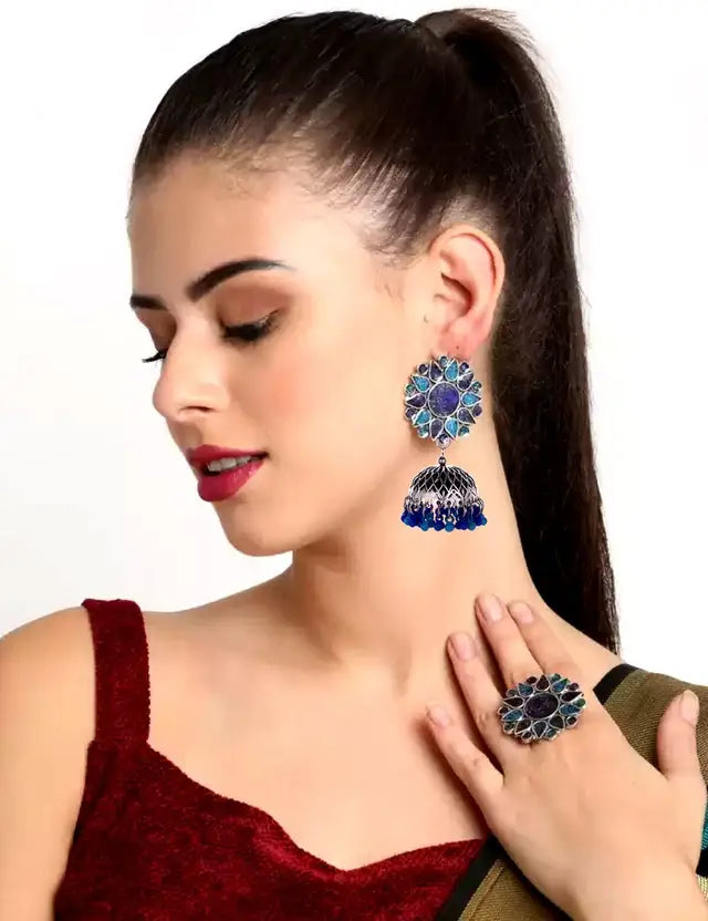 Brass Silver Blue Jewel Set  (Pack of 1)