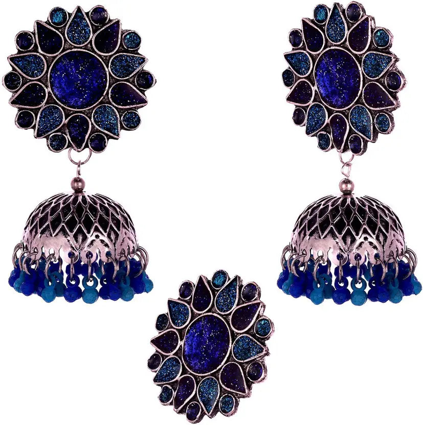 Brass Silver Blue Jewel Set  (Pack of 1)